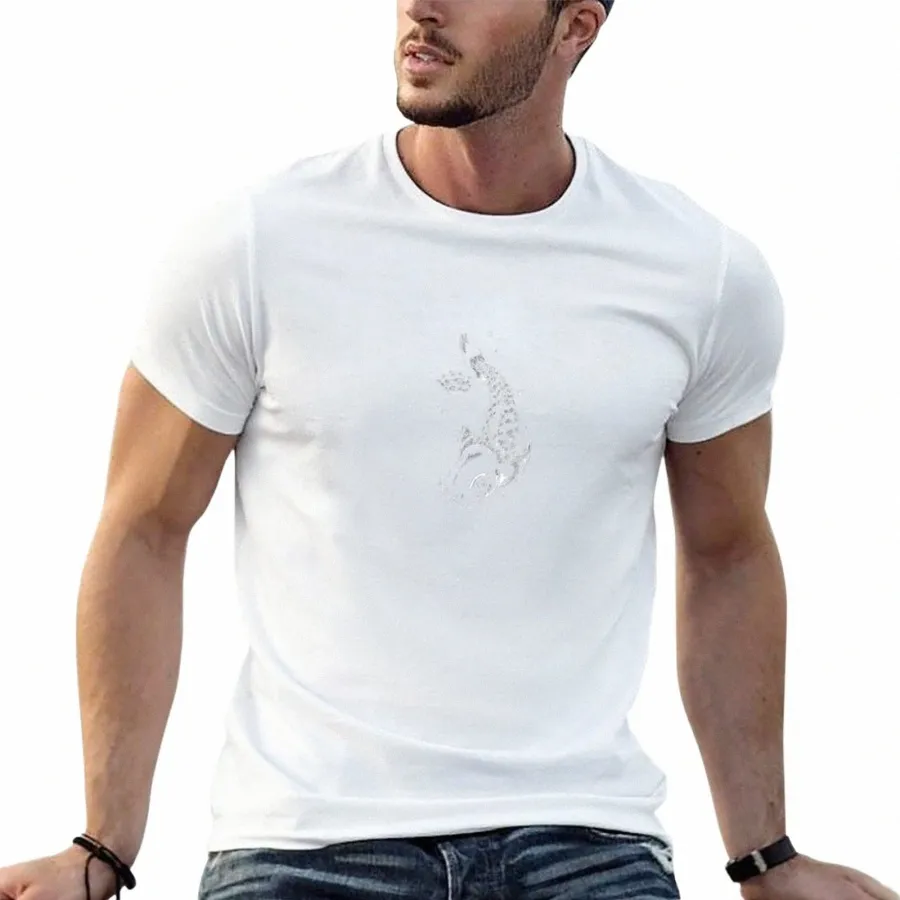 Biała koszulka Koi Funnys Blanki zwykłe koszulki graficzne koszulka Mens F910#