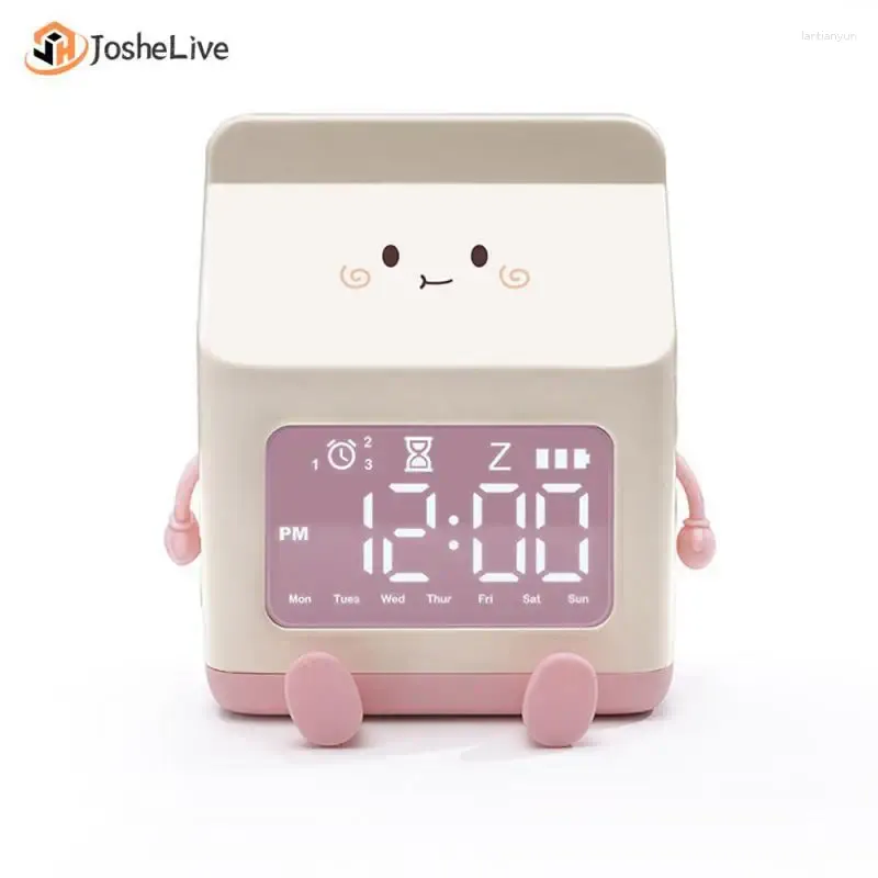 Horloges de table en plastique, horloge de bureau de chambre à coucher, planification raisonnable, alarme électronique, visualisation du carton de lait, batterie de 10mm