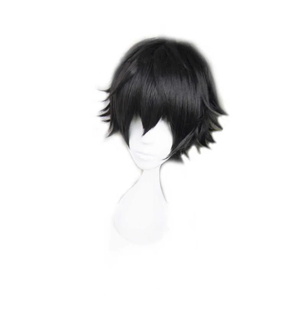 Alta qualidade anime edogawa ranpo peruca cosplay bungo cães vadios curto preto resistente ao calor perucas de cabelo sintético cap4985737