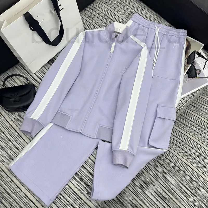 Women's Two Piece Pants designer brand Early Spring New Loe Contrasting Embroidered Stand Up Collar Top Paired with Work Clothes Straight Leg Casual Suit for Women 0JB