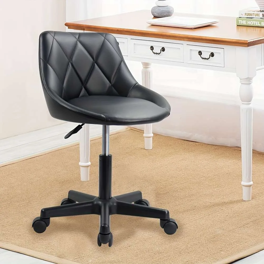 1pc KKTONER Modern Work Mid-back, PU Leather, Height Adjustable, Swivel, Computer Office Home, Dressing Chair, with Wheels