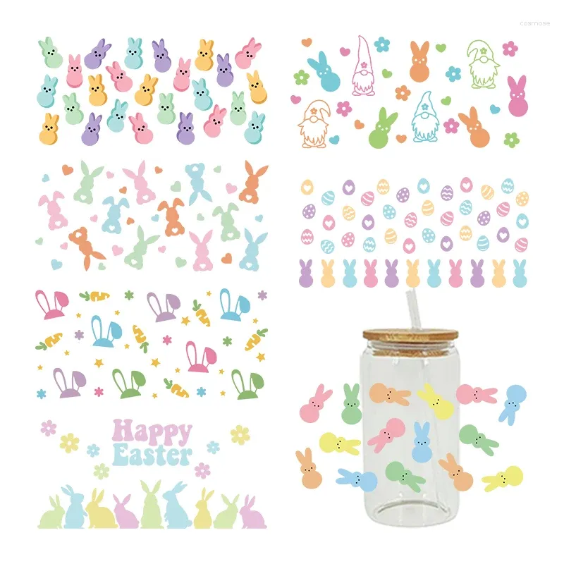 Window Stickers Easter UV DTF Wrap Transfer Sticker 16Oz Glass Cup Print Waterproof Clear Smooth Diy Easy To Use D5917