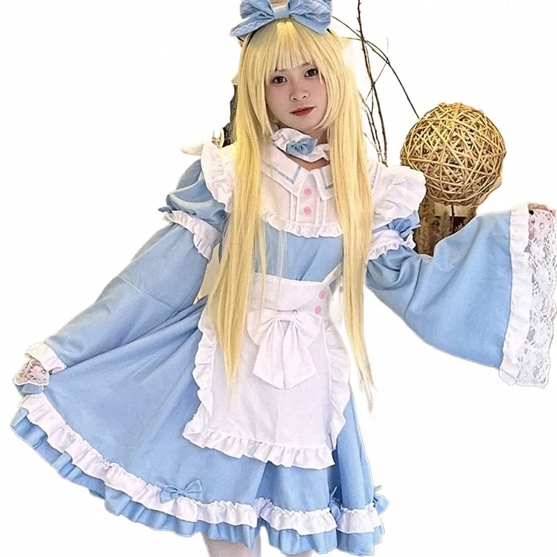 japanese Secdary Fi Kawaii Lolita Plus-size Women's Dr Stage Party Cosplay Maid Costume Sexy Lace Lg Sleeve Bunny i83g#