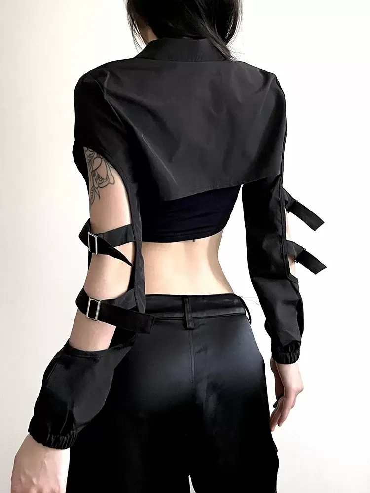 DHgate.com:Womens Cyber Gothic Zip Up Sexy Crop Jackets Y2k