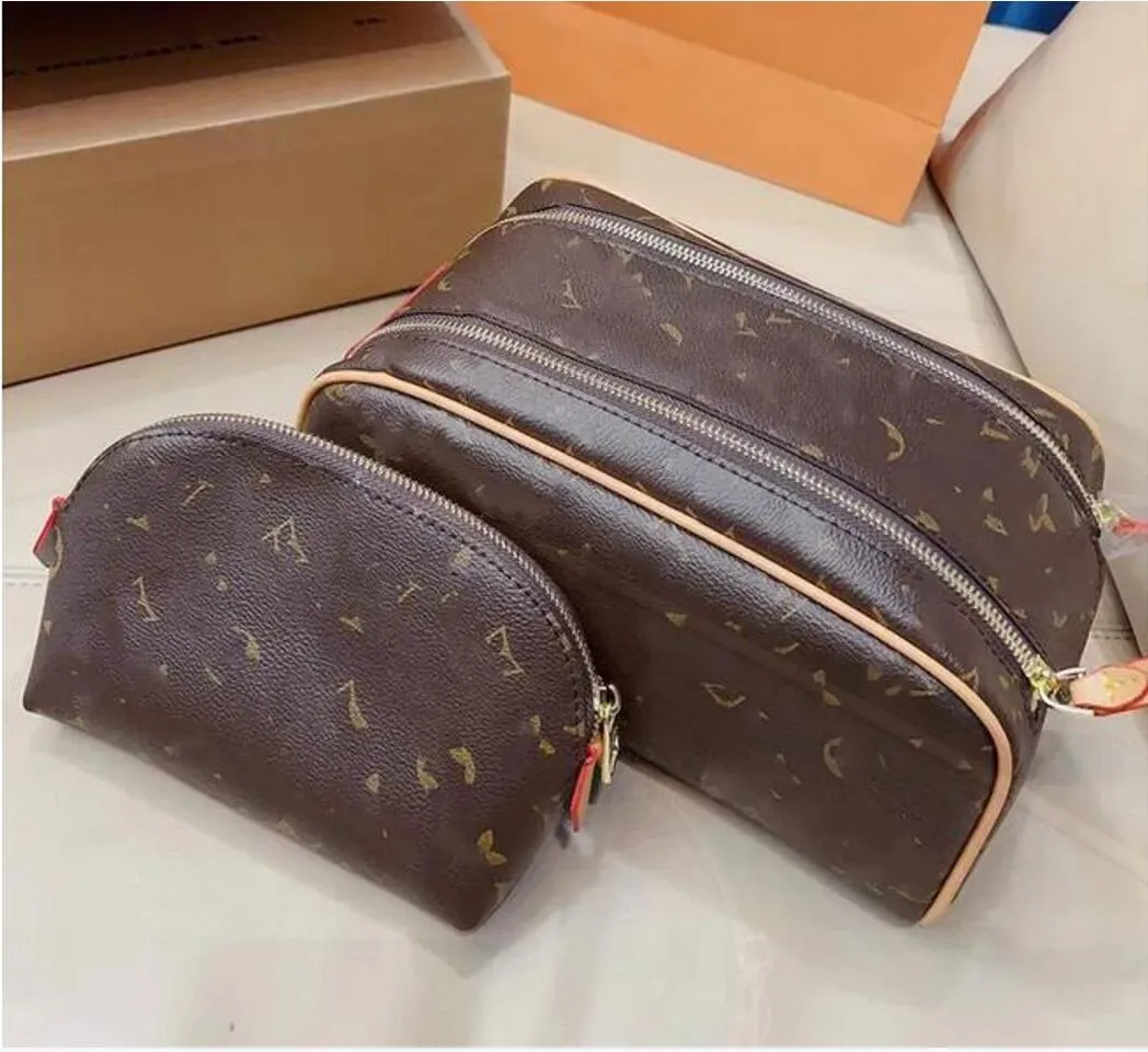 Classico 2 pz/set Doppia cerniera da uomo borsa da toilette da viaggio designer da donna lavano borse per cosmetici di grande capacità borse da toilette pochette per trucco portafoglio pochette