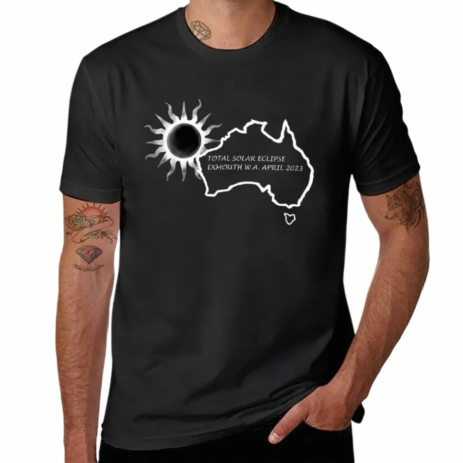 T-Shirt pour hommes, vêtements mignons, kawaii, blanc uni, éclipse solaire totale à Exmouth, 2023, I6l1 #