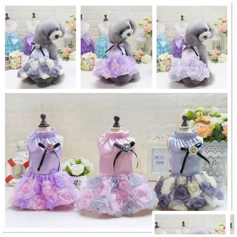 Vêtements pour chiens Vêtements pour animaux de compagnie Teddy Haute qualité Princesse Rose Jupe est meilleure que l'ours Printemps Été Drop Livraison Fournitures de jardin DH87A