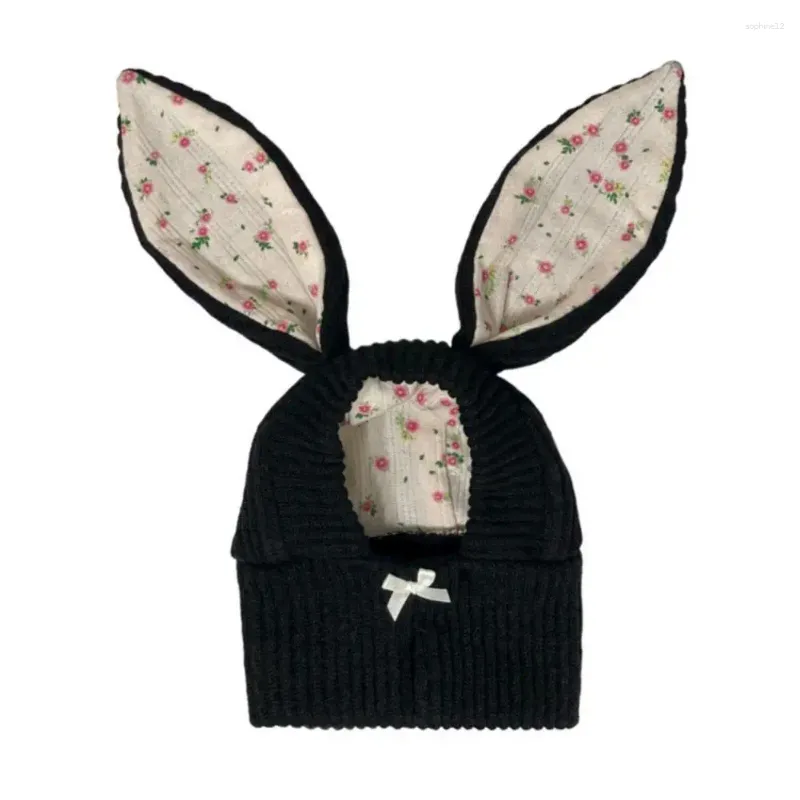 Dog Apparel Pet Hat Flower Pattern Adorable Ears Knitted Comfortable Warm Winter Cat Headwear For Cold Weather