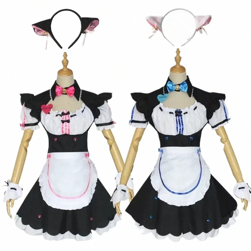 Nekopara Cosplay Chocola Vanille Cosplay Maid Dr Kostüm Anime Spiel Chocola Cosplay Perücke Katze Neko Mädchen Frauen Outfits 834z #