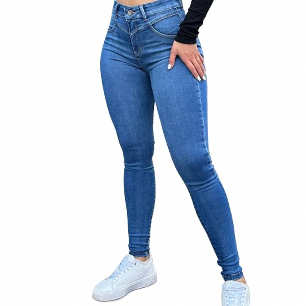 Vintage Wable Femmes Jeans Stretch Taille Moyenne Pantalon Skinny Femme Nouveau Banlieue Pantalon Occasionnel Four Seass Tendance Streetwear 66uS #