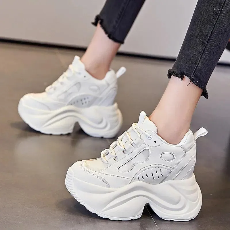 Buty swobodne Krasovki 8cm Syntetyczna oryginalna platforma dla kobiet skórzana skóra jesienna wiosna But Kostka wysoka marka mody Chunky Sneakers