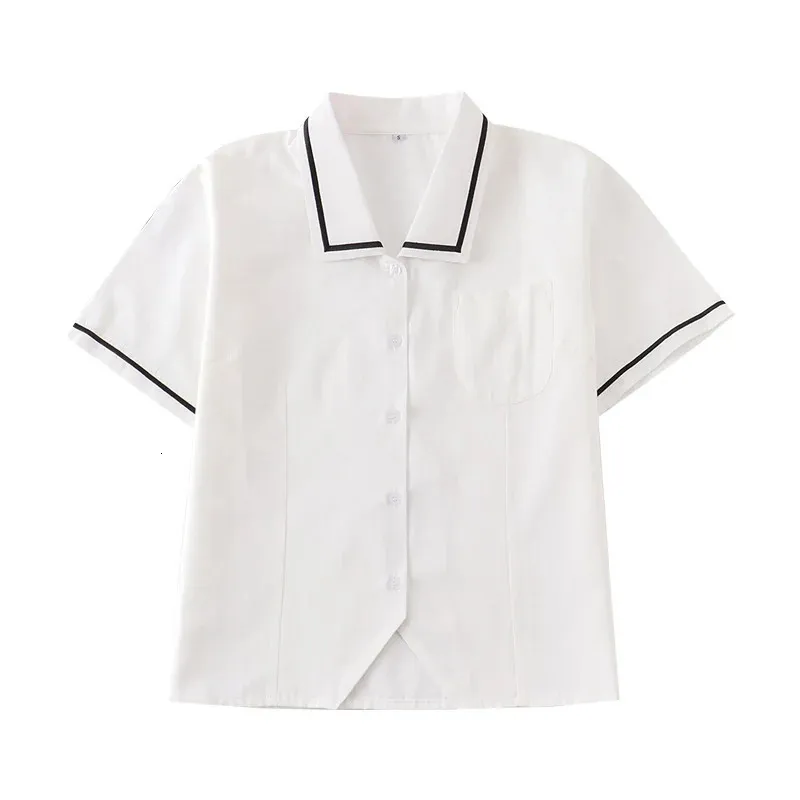 Kort ärm Sailor Suit Shirt JK Uniform Basic Tops Sweet Japanese School Dress for Grils High midje arbetskläder 240325