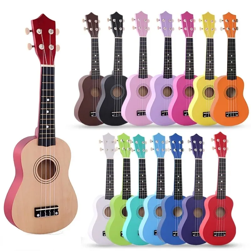 21 inch Ukelele Sopraan Lindehout Akoestisch Nylon 4 Snaren Ukelele Kleurrijke Mini Gitaar Voor Kinderen Cadeau met snaren en plectrums