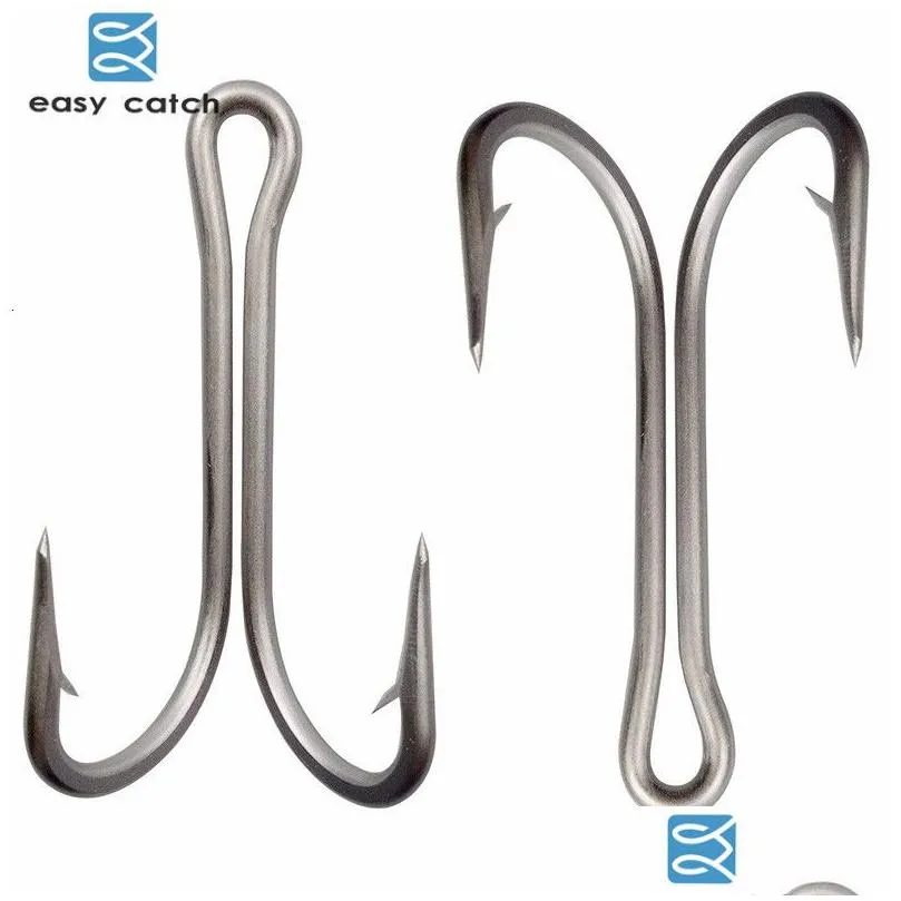 Fishing Hooks 20Pcs Stainless Steel Double Big Strong Sharp Fish Hook Size 4/0 5/0 6/0 7/0 8/0 9/0 230630 Drop Delivery Dhwkz