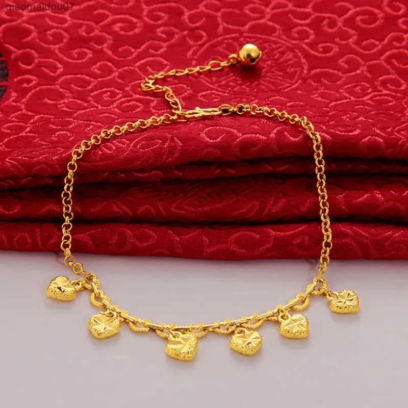 Tornozeleiras em forma de coração em forma de sino Tornozeleira clássica 25KC placa de ouro cobre casamento sorte tornozeleira pulseiraL2403