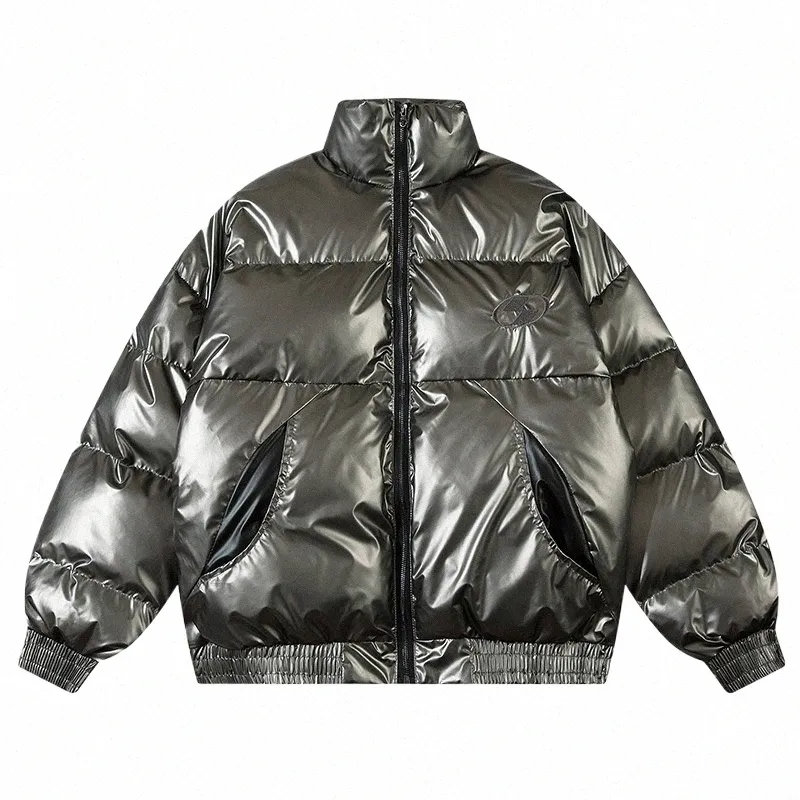 Hommes Rembourrage Vestes Hiver Brillant Métallique Parka Surdimensionné Épais Chaud Puffer Manteaux Hip Hop Streetwear Imperméable À L'extérieur Unisexe z6no #