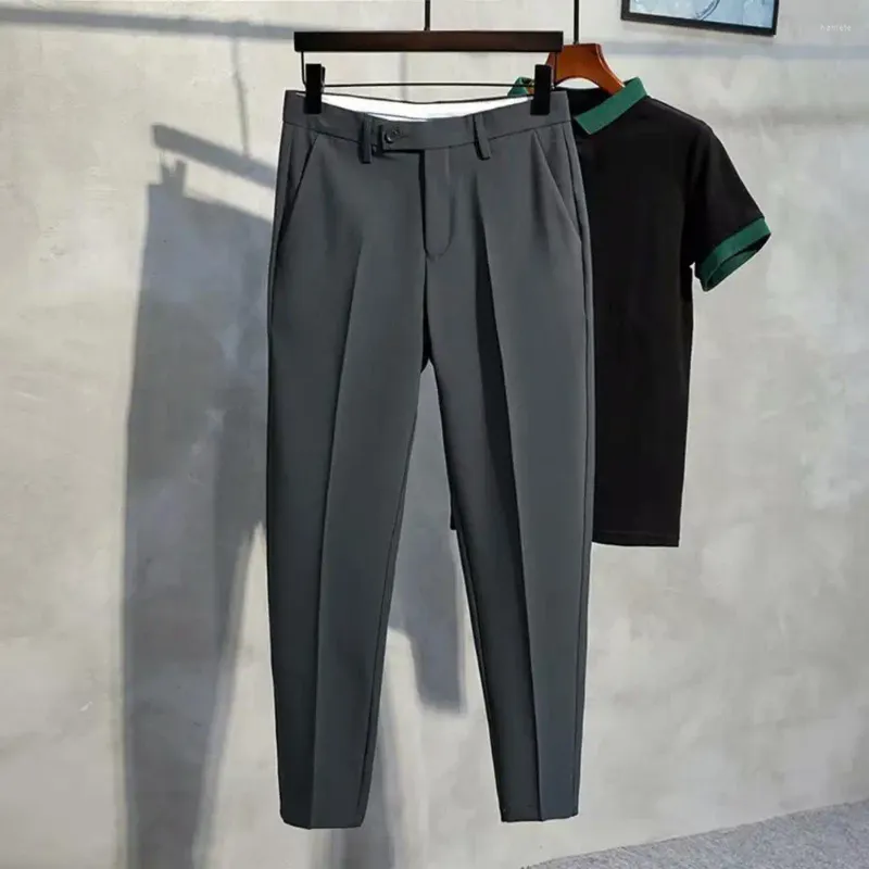 Costumes pour hommes Pantalons habillés anti-rides Pantalon de costume élégant ajusté avec poches souples Fermeture à glissière Style d'affaires formel pour le bureau