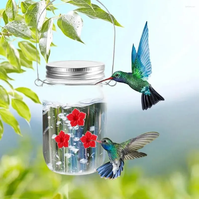 Inne zaopatrzenie ptaków Atrakcyjne podajnik hummingbird wiszący słoik mason z 3 otworami do ogrodu na świeżym powietrzu 400 ml woda