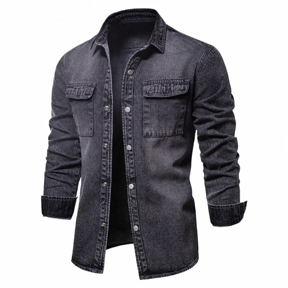 AIOPESON 100% 코트 데님 셔츠 남자 캐주얼 한 단색 두꺼운 LG 슬리브 셔츠 남자 스프링 고품질 청바지 남성 셔츠 761U#