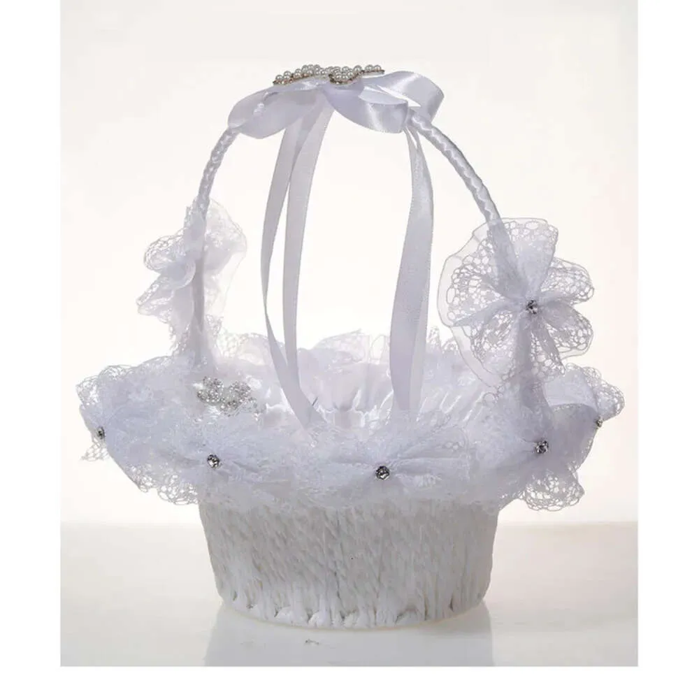 Rhinestone Bow Girl Pearl Supplies Big Wedding Bride Portable Flower Basket