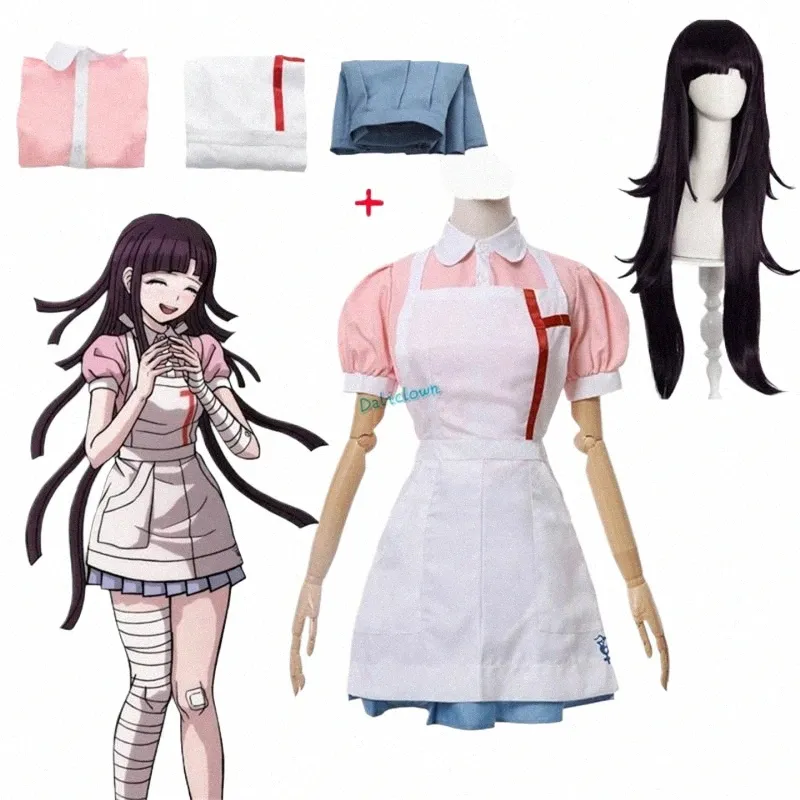 Danganrpa Mikan Tsumiki Cosplay With Wig Anime Halen Despair Ultimate Nurse Uniform Maid Costume Full Set for Women n8ey＃