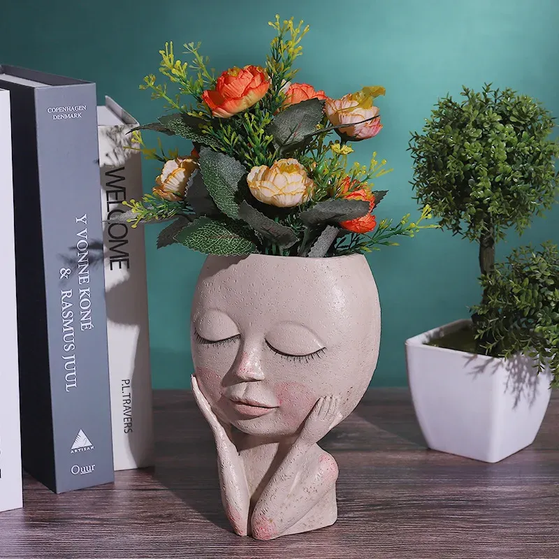 Paniers filles visage tête fleur planteur plante succulente fleur conteneur pot pot de fleurs figure jardin décor nordique table ornement