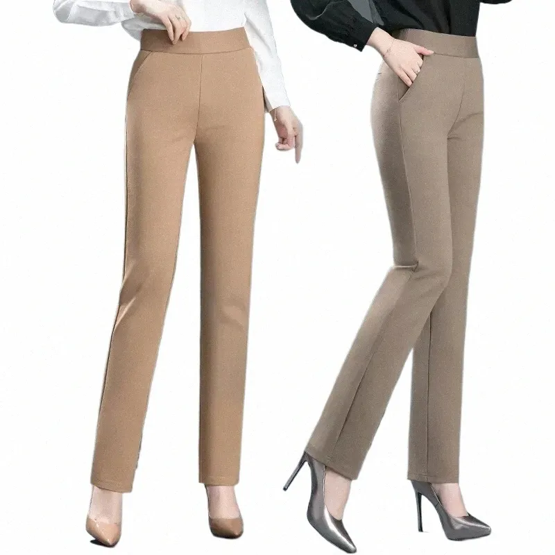 ladies Casual Leggings Elastic High Waist Work Pants Fat Man Trousers Spring Summer Commuter Dr Trousers Straight Pants H5Ot#