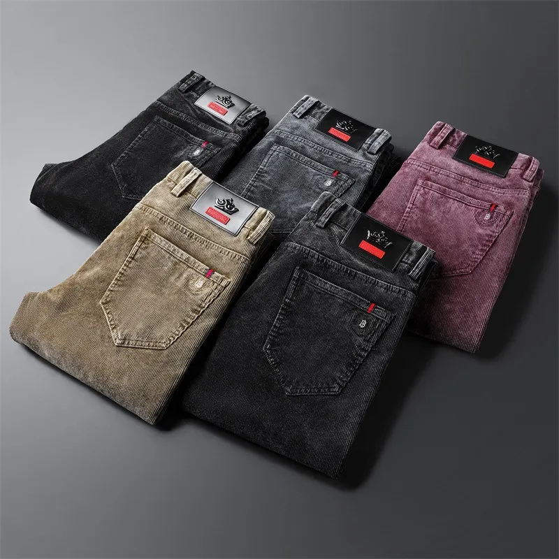 summer New Fashion designer Pants Men Casual Trouser Sweatpants Autumn and Winter Men's Corduroy Pants New Thickened Middle aged Business and Leisure