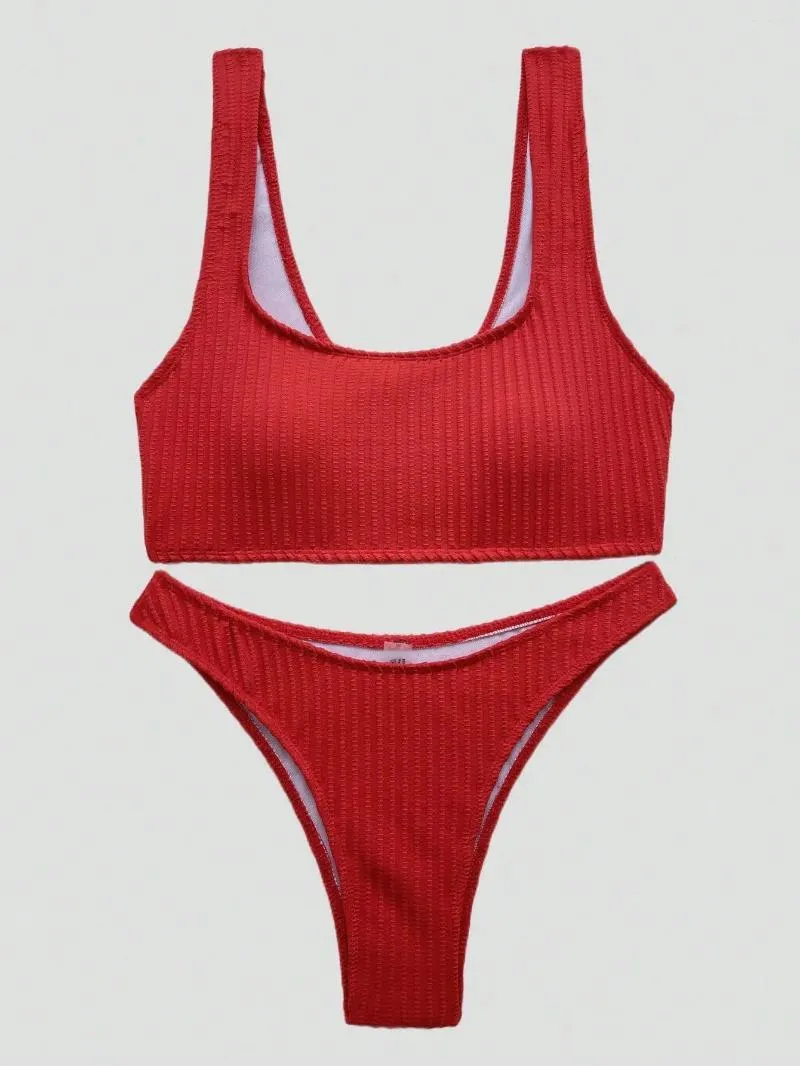 Damenbadebekleidung Sexy geripptes Bandeau Solid Push Up Bikini Sets Zwei Stücke 2024 Frauen Tanga Badeanzug Weiblicher Badeanzug Biquini