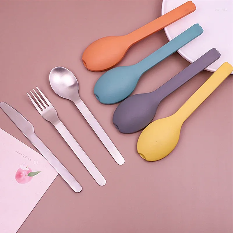 شاي سكوب 4pcs ملعقة شوكة سكاكين أدوات المائدة الغداء من الفولاذ المقاوم للصدأ أدوات مائدة الغداء مع مربع أوبرات الأدوات المطبوعات المطبخ