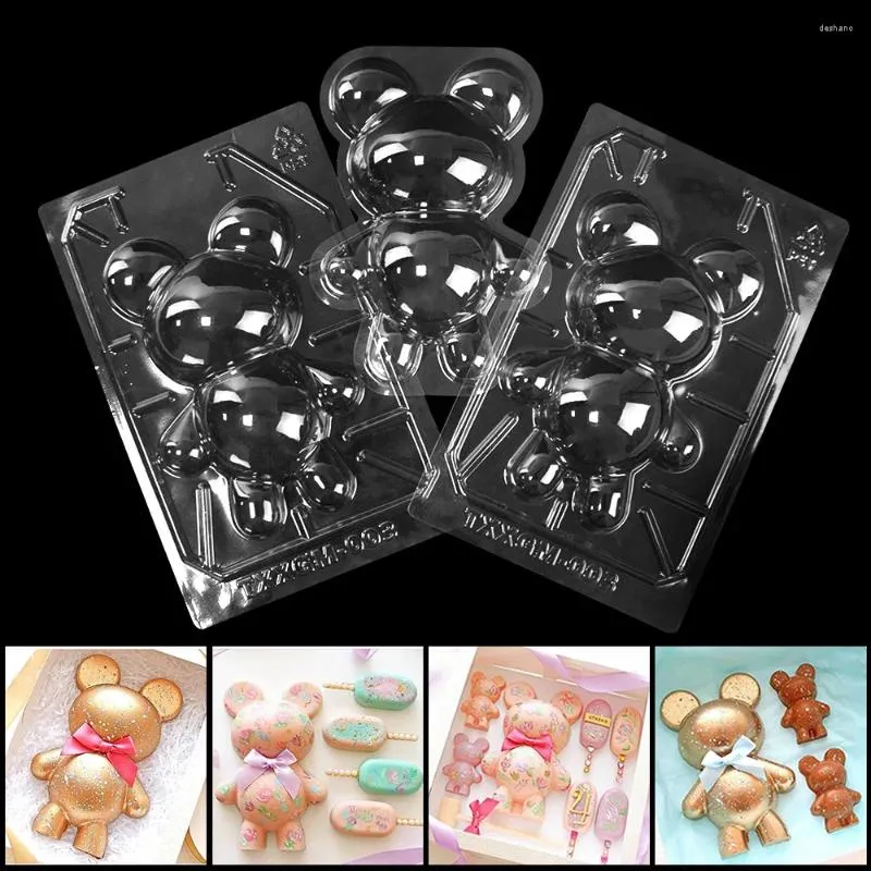 Baking Moulds 3pcs/Set Large Size Cute Teddy Bear Chocolate Mold Plastic Cake Design Mousse Wedding Topper Decorating Gift Pastry