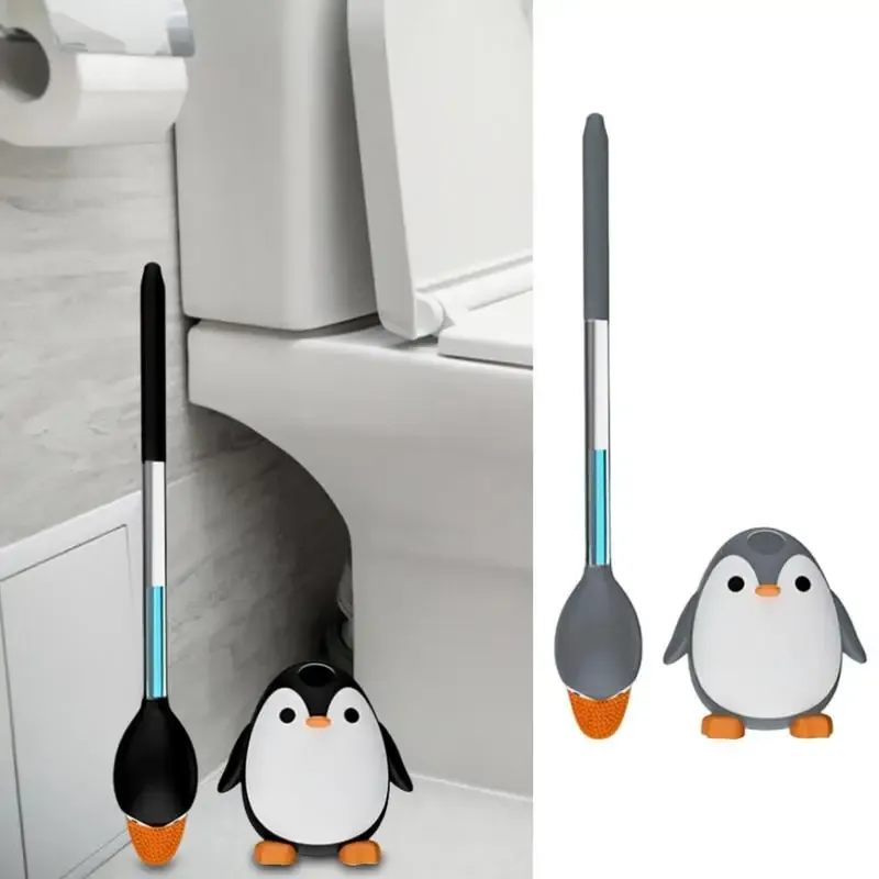 Ensembles de brosses de toilette de nettoyage pingouin, tête de brosse incurvée murale avec poils en silicone, éviers de nettoyage, baignoires, accessoires de salle de bains