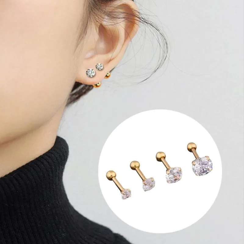 Pendientes de tuerca, 1 pieza, 4 puntas, pendientes de diamantes de imitación para mujeres y hombres, cartílago del trago, Piercing de lóbulo estándar, joyería, regalo del Día de San Valentín