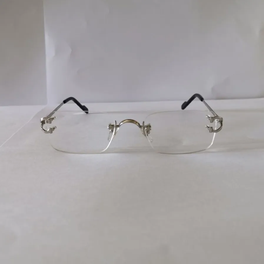 Lunettes sans monture en métal argenté, verres transparents, montures de lunettes de soleil à la mode pour hommes avec Box255b