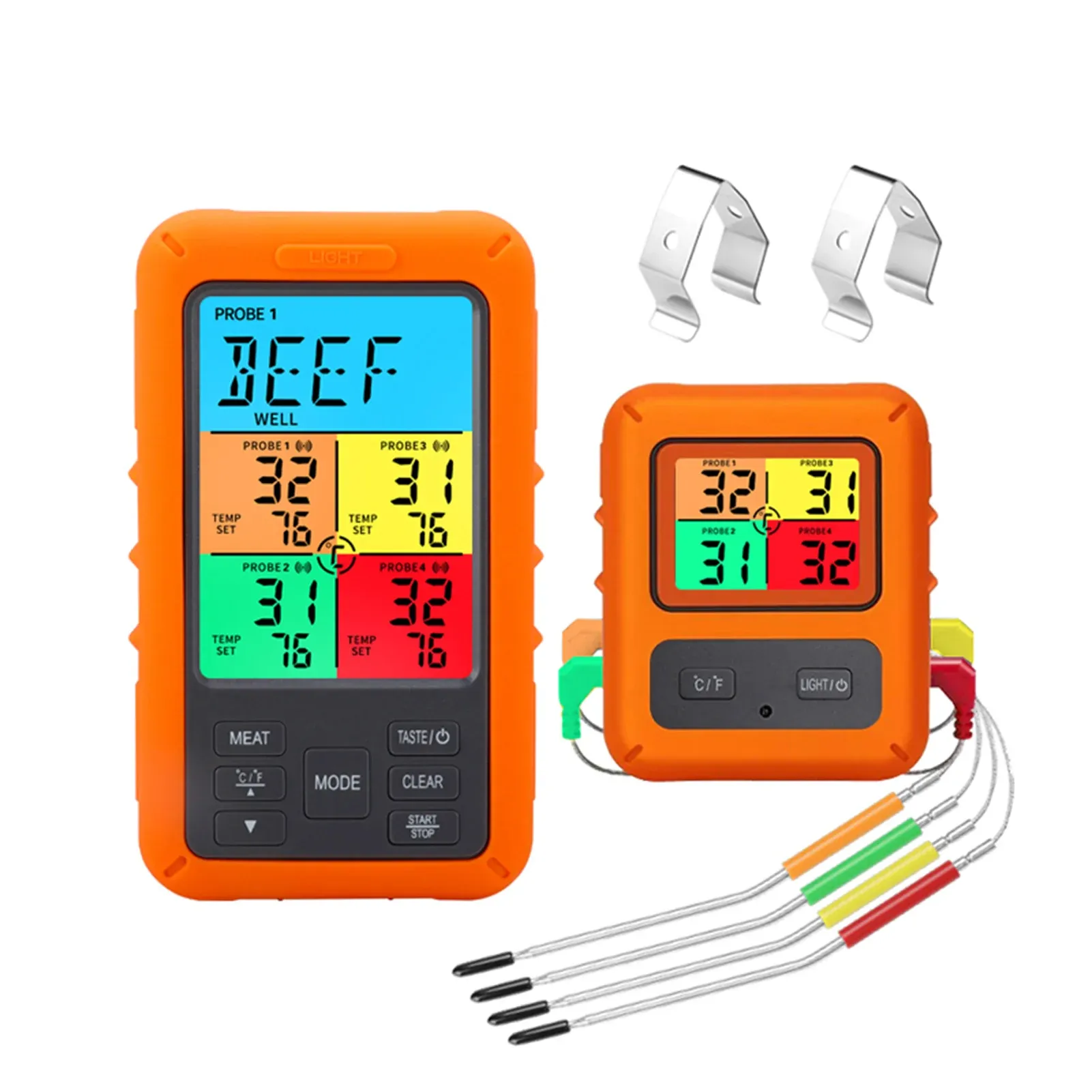 Dijital Barbekü Et Termometresi Fırın için Termometre Zamanlayıcı 4 Problu Sıcaklık Alarm Pişirme Mutfak Termometresi Et İçin