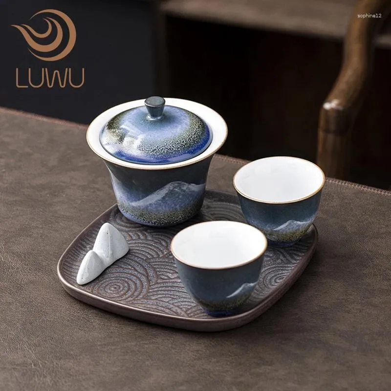 Set di stoviglie LUWU Teiera Gaiwan in ceramica LUWU con vassoio Bicchieri cinesi