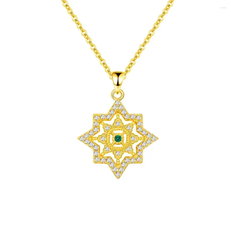 Kedjor STL Zhenchengda 925 Pure Silver Plated 18K Gold Necklace Women's Full Diamond Octagonal Star Collar Chain