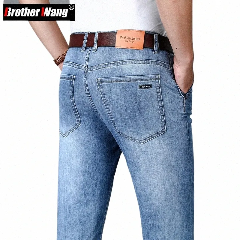 spring Summer 2023 Men Regular Fit Thin Light Blue Jeans Busin Fi Casual Stretch Straight-leg Trousers Male Brand Pants o3uN#