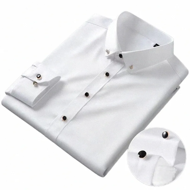새로운 봄과 가을 사교 사교 DR ICE 실크 LG 슬리브 남자 셔츠 Busin No Casual Fit Pure White 고품질 S52U#