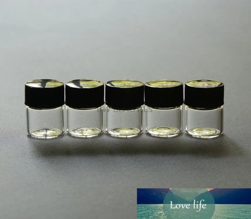 500PcsLot 1ml 2ml 3ml Essential Oil Glass Vial Small Sample Perfume Glass Bottle Oil Display Container With Black Cap5349382