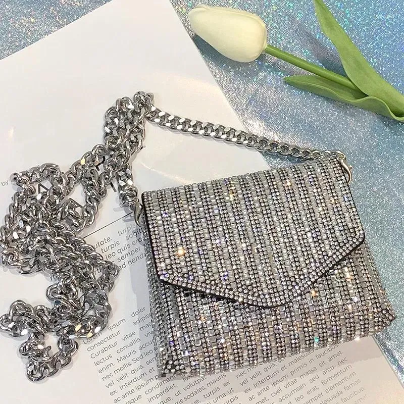 Shoulder Bags Rhinestone Evening Bag Luxury Designer Handbags For Women 2024 PU Leather Purses Summer Girls Chain Clutch