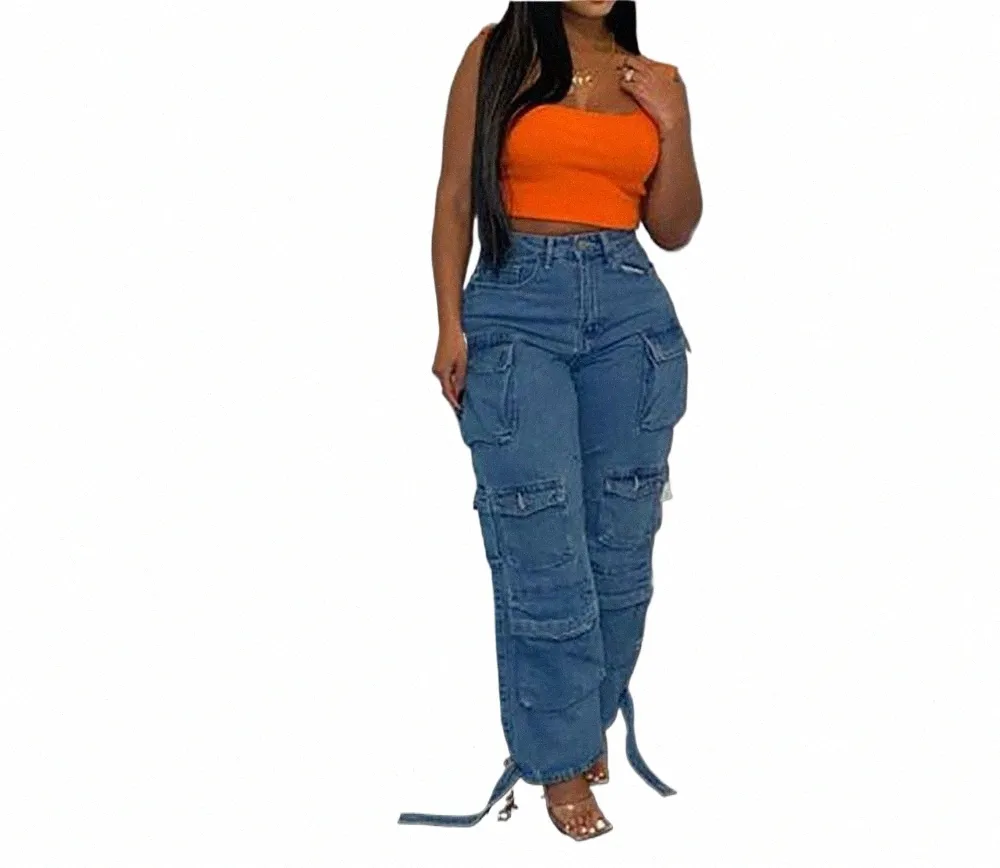 Femmes Jeans Wing Denim Patchwork Cargo Pantalon Poches Taille Moyenne Veste Pour Homme Hiver 2023 Légère Strech High Street Lâche t1m2 #