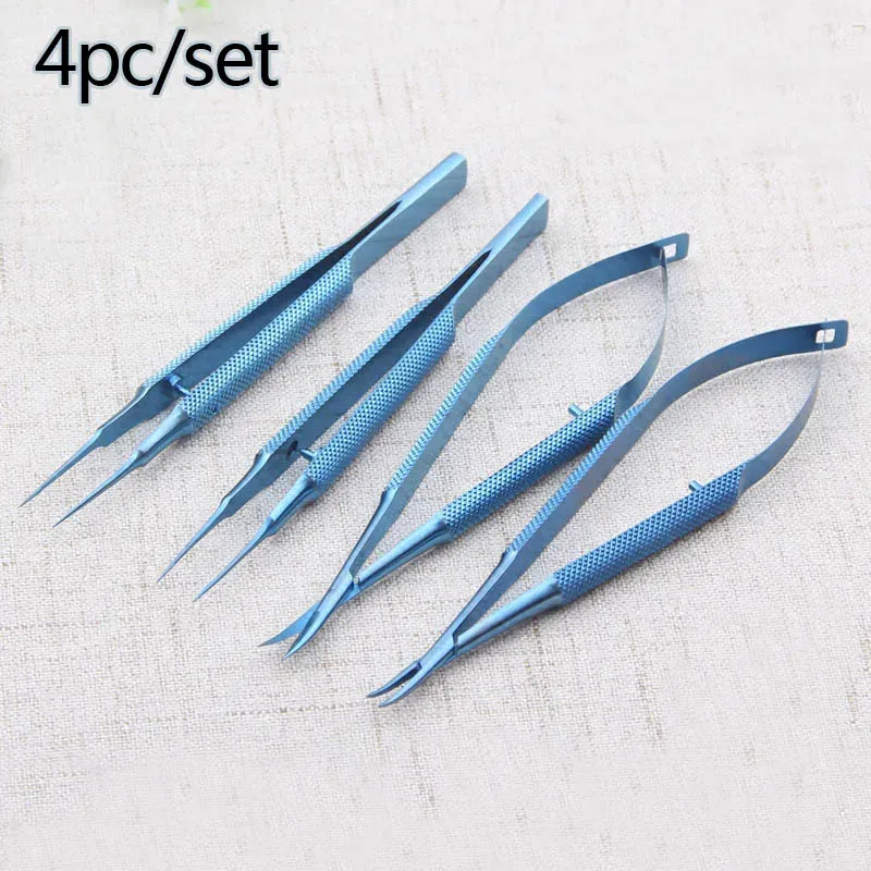 Instruments 4pcs Titanium Tlloy Surgical Instruments Ophthalmic Microsurgical Dental Instruments 12.5cm Scissors+Needle Holders +Tweezers