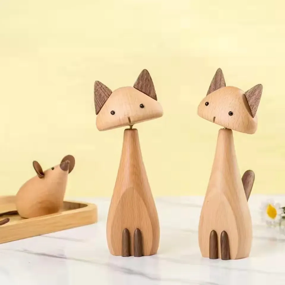 Sculpturen Nova boneca de gato de madeira n6rdica criativa m6vel sala de estar quarto decoracao para casa artesanato de faia natural natal