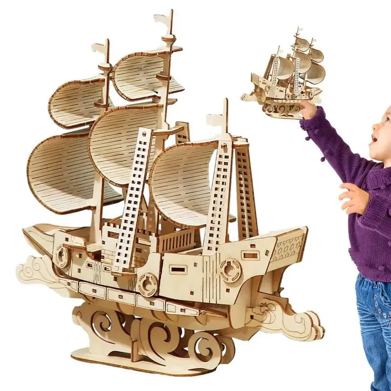 Barco de madeira navio kit de madeira vela barco construção artesanato kit educacional bloco de madeira puzzle modelo kit de construção para meninos meninas 240319