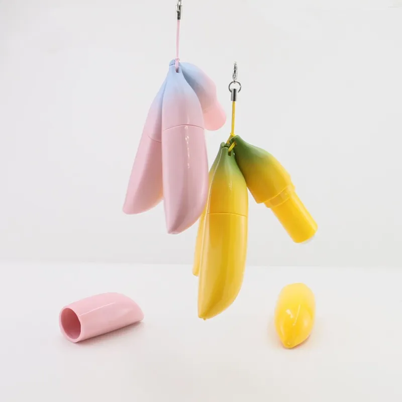 Bottiglie di stoccaggio Tubo per rossetto carino vuoto a forma di banana gialla rosa da 12,1 mm con scatola da 50 pezzi