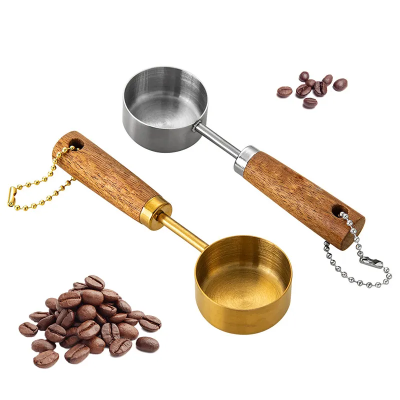 Maatlepels Koffiebonen Scoop RVS Maatbekers met houten handvat, Keuken Koken Baklepel Gereedschap