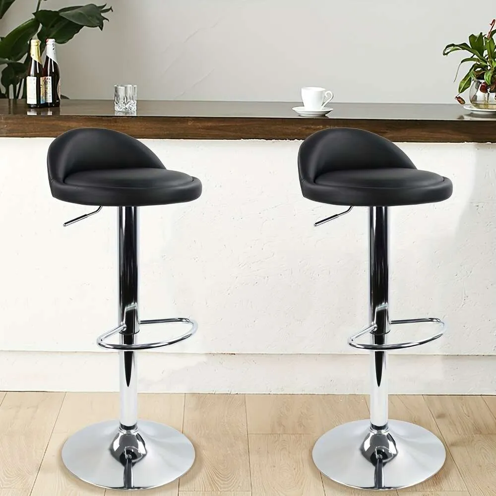 1pc KKTONER Round PU Leather, Backrest, Height Adjustable, Swivel Home Kitchen Bar Backless Stool, with Footrest, Black