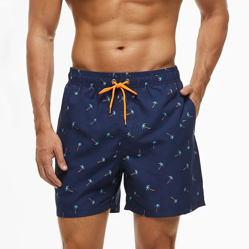 Calças de praia estampadas, calção de banho masculino, shorts de secagem rápida, calças casuais, calção de banho