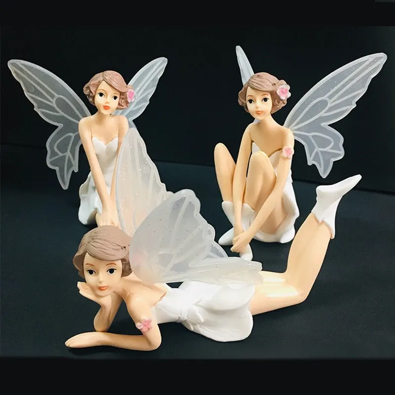 Sculture 3 pz Ragazze di Fiore Statue di Elfi Ornamento per Torta Decorazioni di Nozze Modello Artigianale in Miniatura Mini Giardino Fata Decorazione Accessori Fai da Te